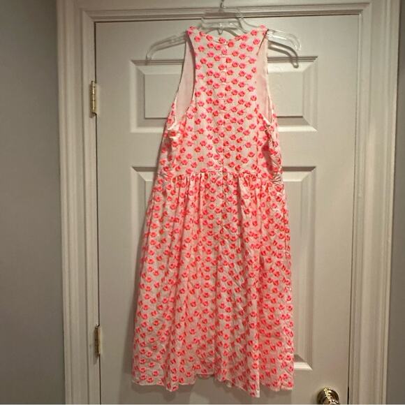 J. Crew White Neon Pink Embroidered Floral Racer Dress A5586 Size 10 Fit Flare - Picture 7 of 12